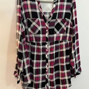 Torrid Pink and Black Plaid Button-Down Shirt